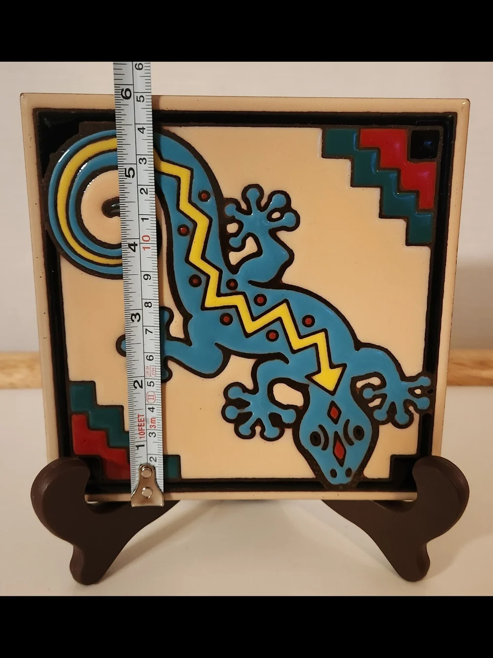 Vintage Earthtones Southwest Ceramic Art Tile Trivet 6x6 Gecko Lizard USA